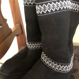 Ugg boots.  Tall black w beautiful stitching